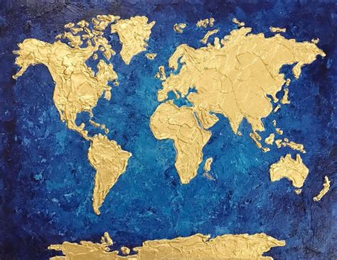Map Of The World Large Map Painting Modern Canvas Art World Map