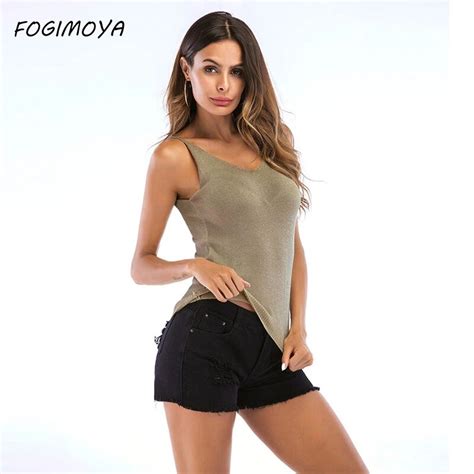 fogimoya tanks women 2018 summer fashion knitting vest sleeveless solid tops women s sexy v neck