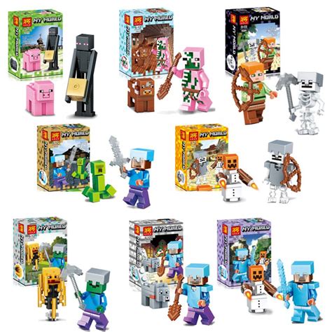 8setlot Minecraft Steve Toys With Weapons Hot Minecrafted Mini Model