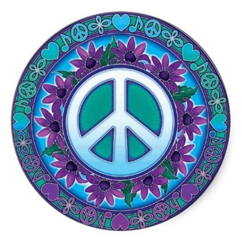 Flowery Peace Sign Classic Round Sticker Zazzle Peace Sign Art