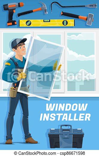 Windows Installer Service Worker And Tools Vector Windows Installer