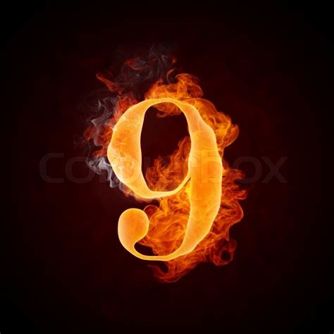 Fire Number 9 Isolated On Black Background Stock Photo Colourbox