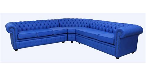 Chesterfield Corner Sofa Unit 7 Seater Deep Ultramarine Blue Leather