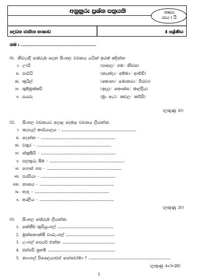 Grade Dancing St Term Test Paper With Answers Sinhala Medium Hot Sex
