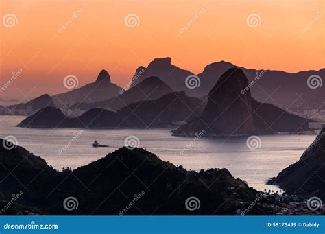 Scenic Rio De Janeiro Mountain View By Sunset Stock Image Image Of
