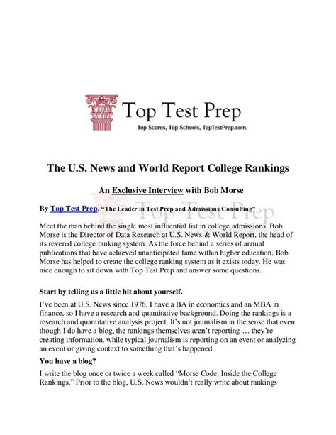 Us News And World Report College Rankings