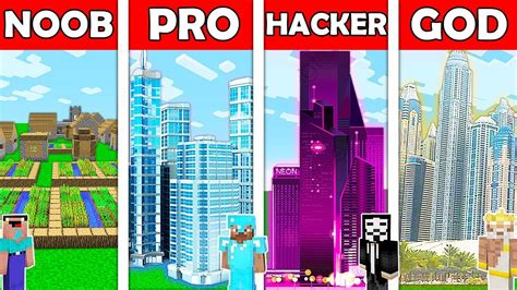 Minecraft Noob Vs Pro Vs Hacker Vs God City In Minecraft Animation