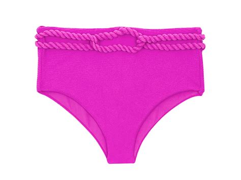 Magenta Pink Textured High Waist Bikini Bottom With Twisted Rope