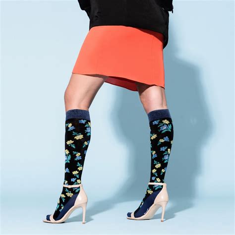 Compression Stockings Yellow And Blue Flowers Wide Calf