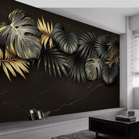 Custom 3d Wall Murals Wallpaper Plant Leaves Marble Texture Mural