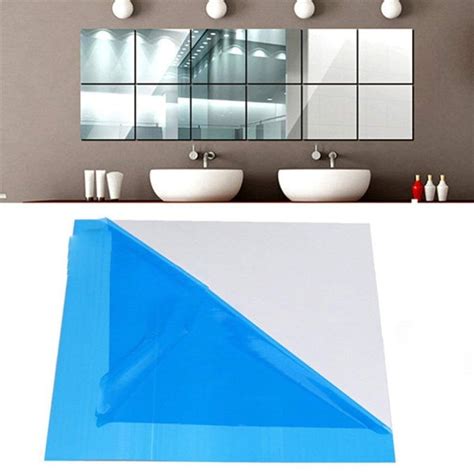 Walfront Mirror 16 Sheets Flexible Wall Stickers Self Adhesive Plastic Mirror Tiles Home Living