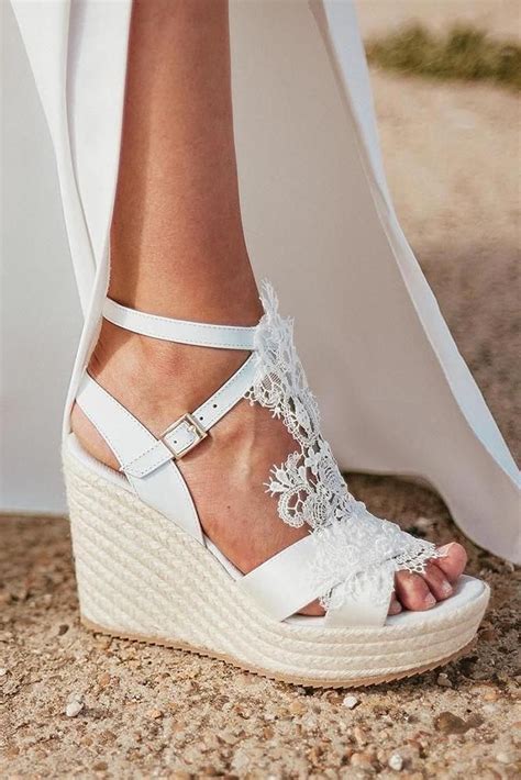 Wedge Wedding Shoes To Walk On Cloud Wedge Wedding Shoes Elegant White With Lace For Beach