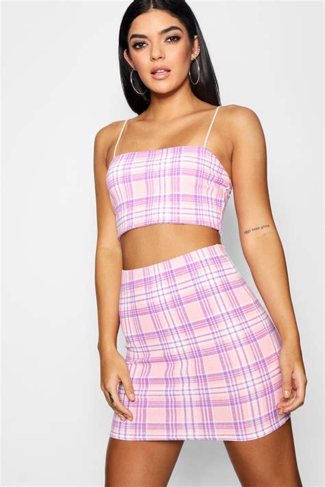 Click Here To Find Out About The Check Strappy Crop Mini Skirt Co Ord Set From Boohoo Part Of