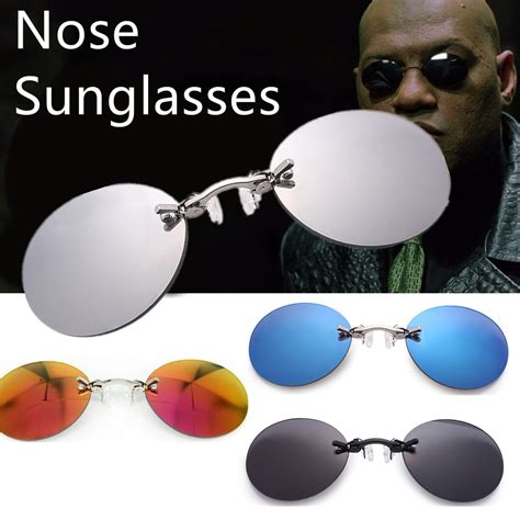 Clip On Nose Sun Glasses Round Rimless Matrix Morpheus Sunglasses Mini Frameless Vintage Men