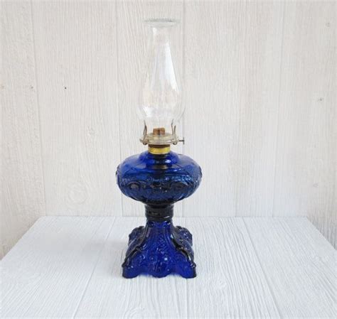 Vintage Oil Lamp Cobalt Blue Glass Etsy Oil Lamps Lamp Blue Glass