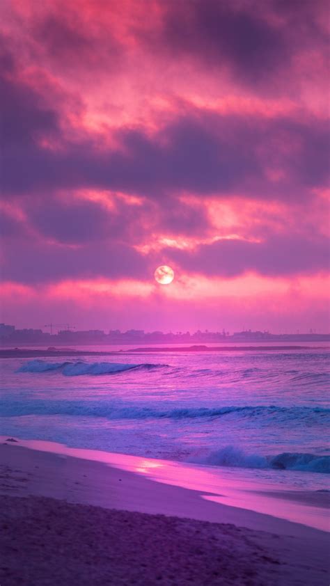 Wallpaper Beautiful Pink Beach Sunset