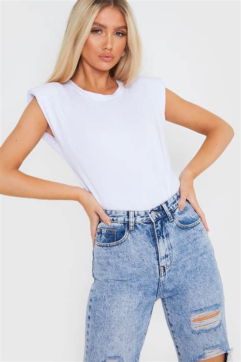 White Shoulder Pad T Shirt In The Style Usa