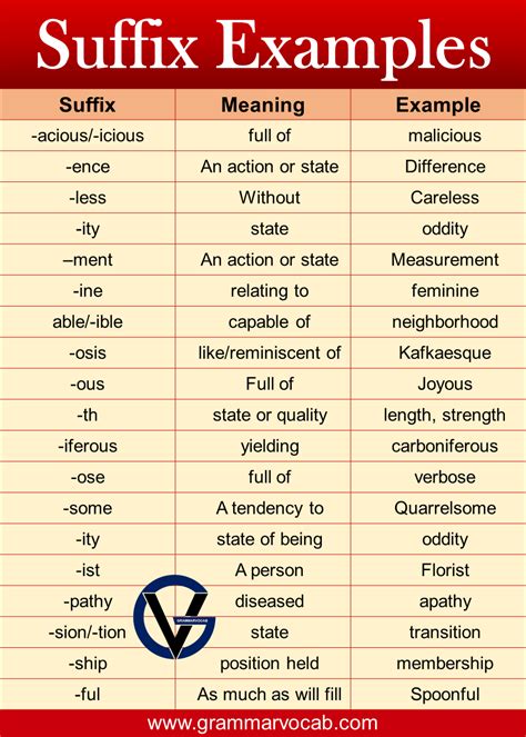 100 Suffixes With Meaning And Examples Grammarvocab