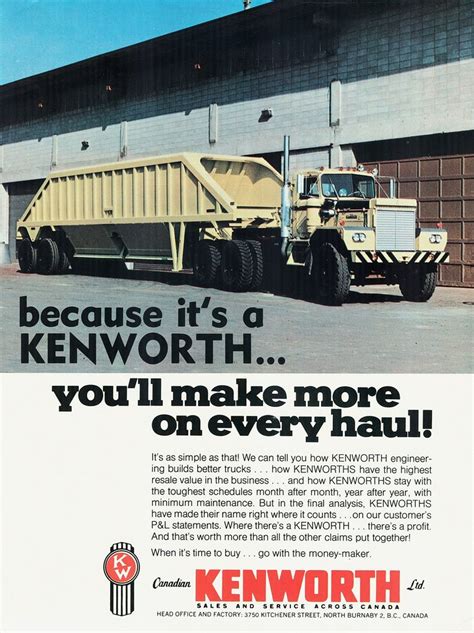 1971 Kenworth Conventional Ad Canada Kenworth Big Trucks Kenworth