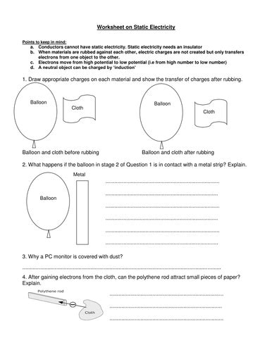 Static electricity is formed when electricity gathers in one location. Worksheet on Static Electricity | Teaching Resources