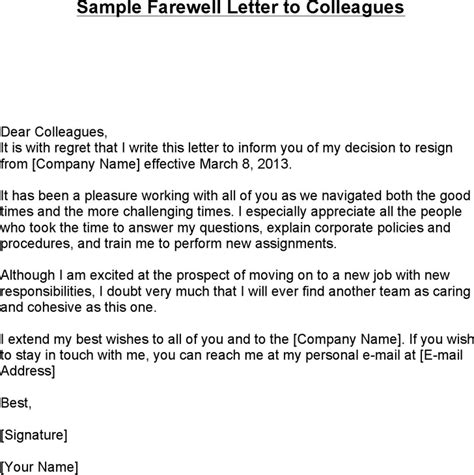 Free Sample Farewell Letter To Colleagues Docx 64kb 1 Pages