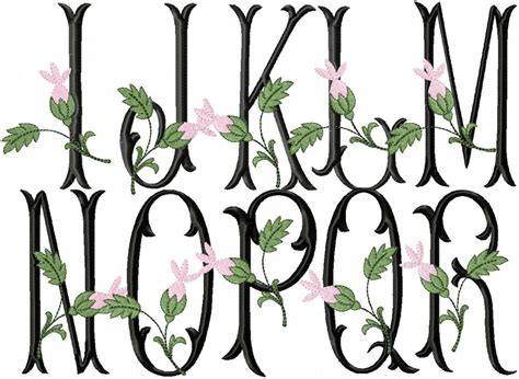 Rosebud Monogram Font Machine Embroidery Design Monogram Font Bling