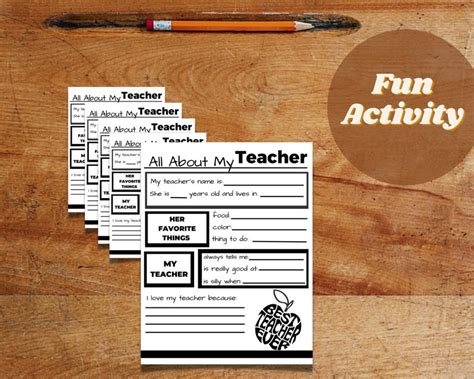 All About My Teacher Printable Form Questionnaire Fill In The Blank