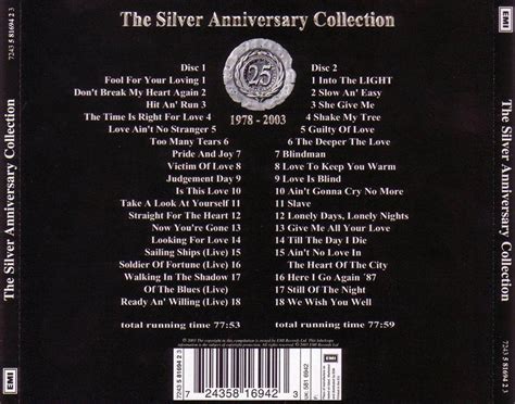 Carátula Trasera De Whitesnake The Silver Anniversary Collection