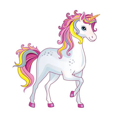 Vector Cartoon Beautiful Unicorn Rainbow Mane White Background Children