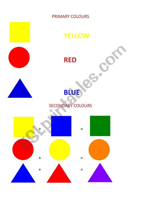 Primary And Secondary Colours And Shapes Esl Worksheet By Freelife83