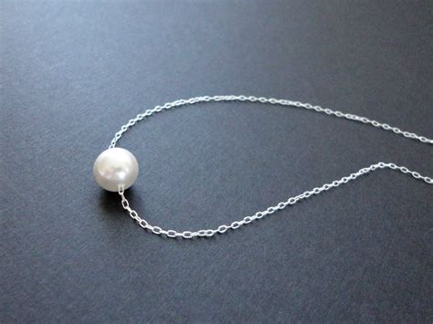 Silver Single Pearl Necklace Floating Pearl Necklace Bridal