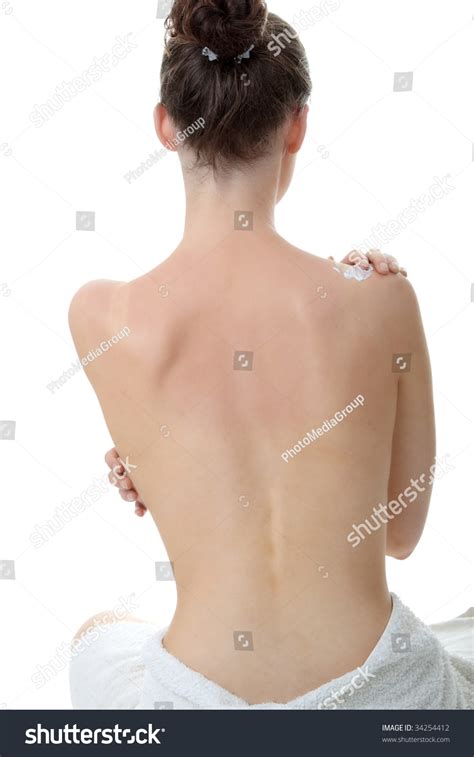 Skincare Concept Back Beautiful Nude Woman Stock Photo