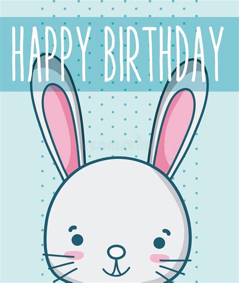 Rabbit In Cute Happy Birthday Card Stock Vector Illustration Of Girl