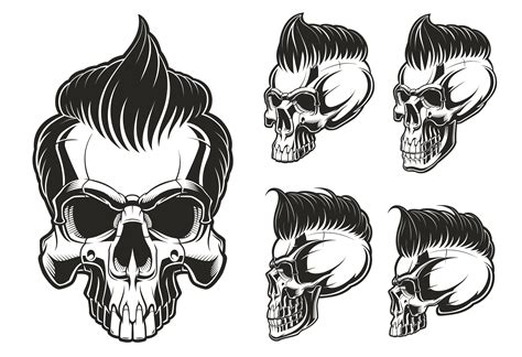 Set Of Skulls With Hair 536608 Vector Art At Vecteezy