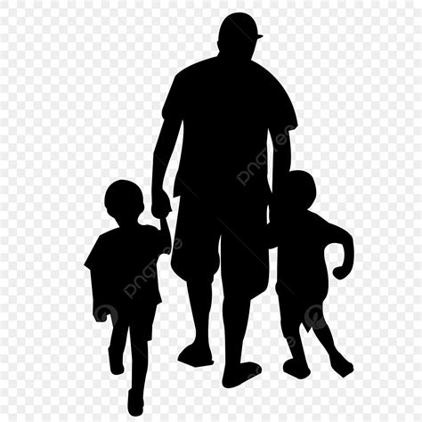 Father Son Silhouette Transparent Background Father With Two Sons