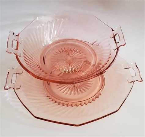 Vintage Pink Serving Bowl And Plate Depression Glass Large Etsy Glass Serving Bowls