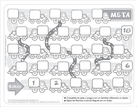 Da clic para ver en grande e imprimir. Fichas para preescolar: Completar series y jugar con dados