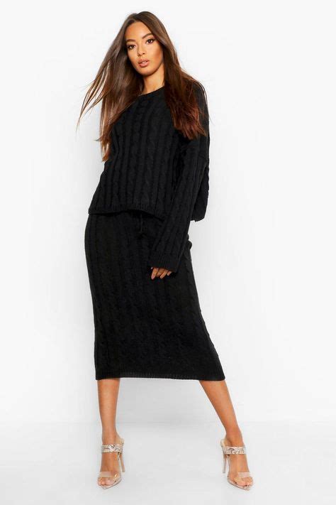 Cable Knit Sweater And Skirt Set Boohoo In 2020 Sweater Skirt Set Skirt Set Cable Knit