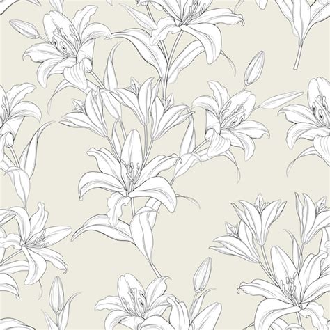 Free Vector Beautiful Hand Drawn Seamless Pattern Lily Flowers