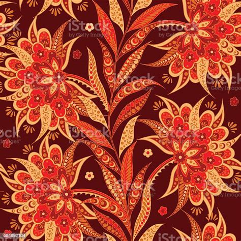 Ornamen Bunga Etnik Dalam Gaya Batik Ilustrasi Stok Unduh Gambar