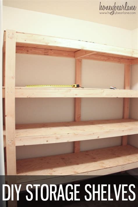 The wooden overhead garage storage shelves are designed to fit into that unused space above the garage doors (you need 16 in. DIY Storage Shelves - Honeybear Lane