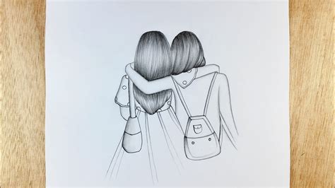 Best Friends Pencil Sketch Easy Drawing How To Draw Two Best