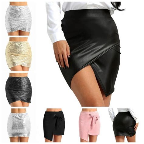 Women S Leather High Waist Pleated Skirt Bodycon Mini Skirt Short