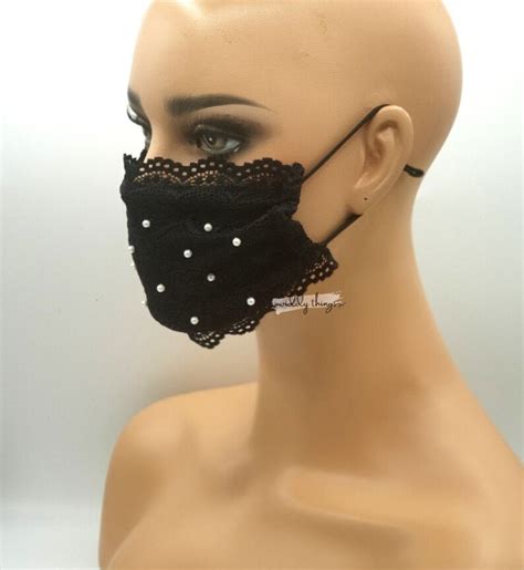 Lace Face Masks With White Pearls Wedding Mask Bridesmaid Etsy