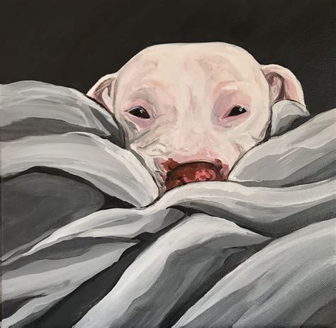 Acrylic Dog Painting On Canvas Pitbull Sharpei Mix Fine Art By Berta