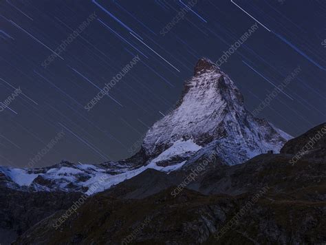 Matterhorn At Night With Star Trail Switzerland Stock Image F023