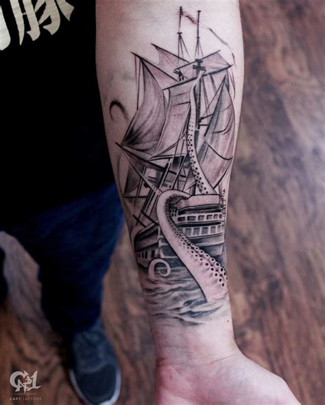 Ship And Octopus Tattoo Sleeve By Capone Tattoonow