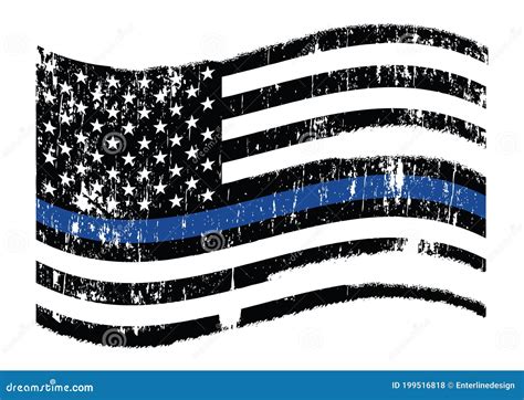 Waving Police Flag Thin Blue Line Illustration Stock Vector
