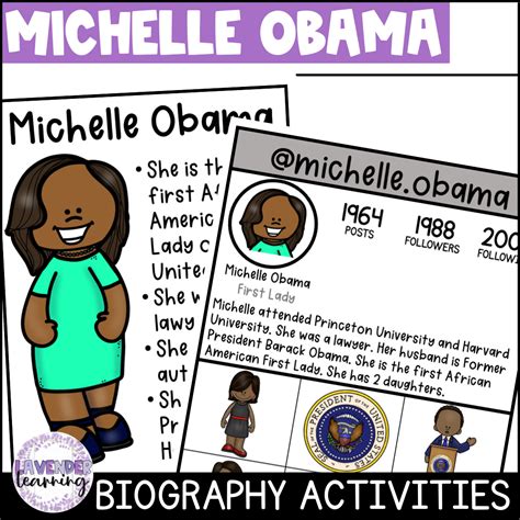 Michelle Obama Biography Activities For Kindergarten 1st Grade And 2nd