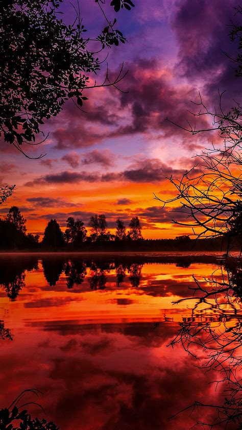 Nature Cloud Sunset Colorful Reflection Lake Hd Phone Wallpaper